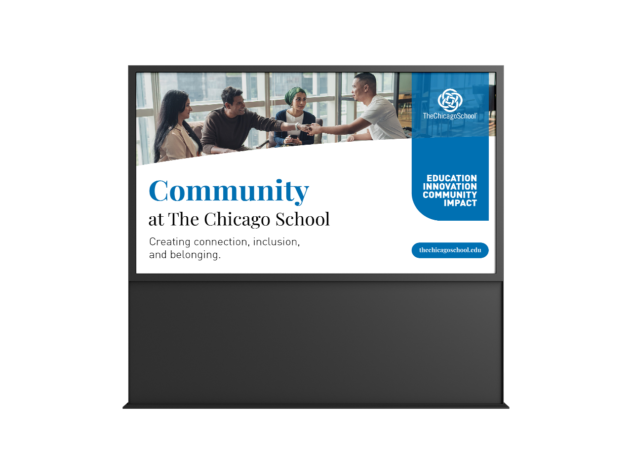 Mockup of a Chicago School horizontal branded ad on a screen.