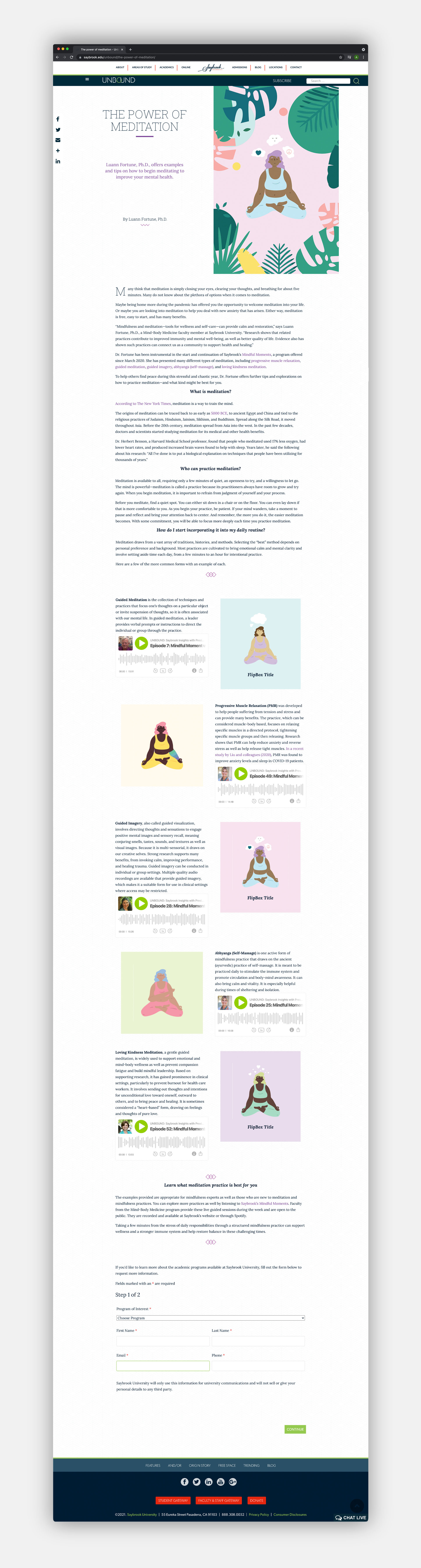 Saybrook University's UNBOUND magazine Meditation story page