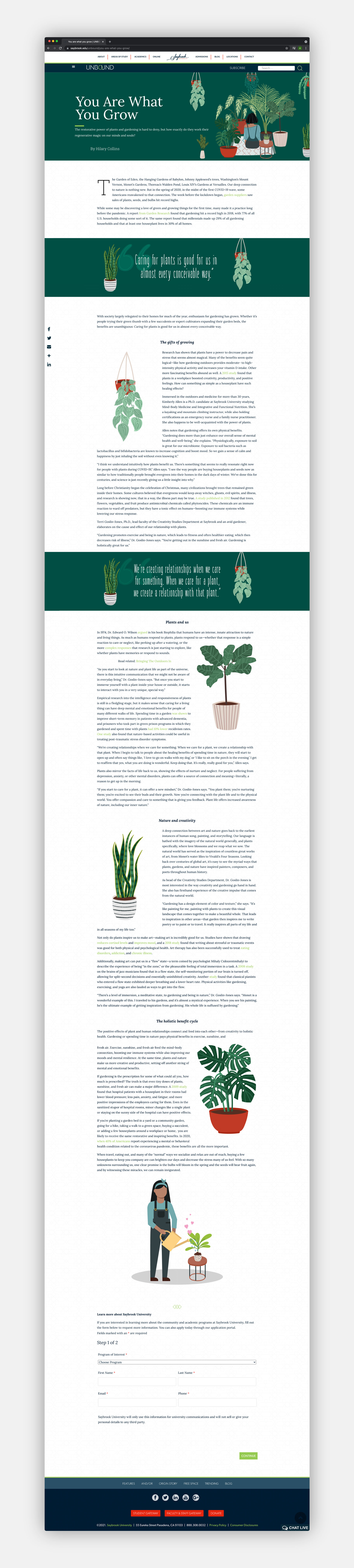 Saybrook University's UNBOUND magazine You Are What You Grow story page