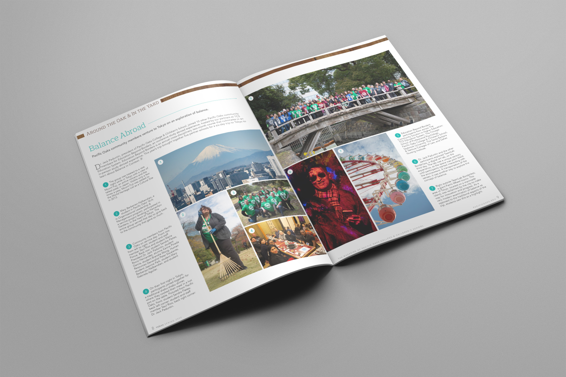 Pacific Oaks College's Voices Magazine Front of the Book Spread