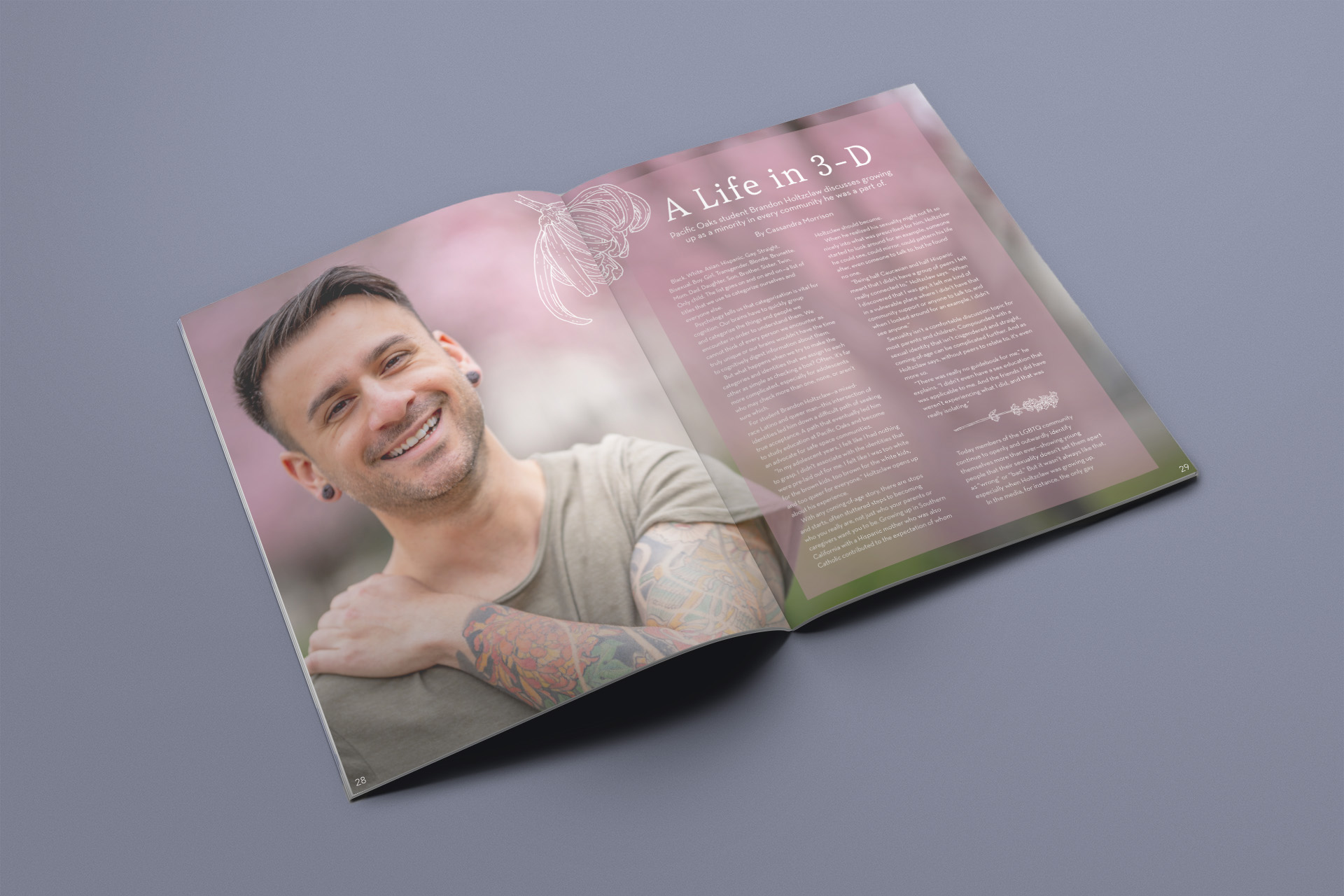 Pacific Oaks College's Voices Magazine A Life in 3D First Spread